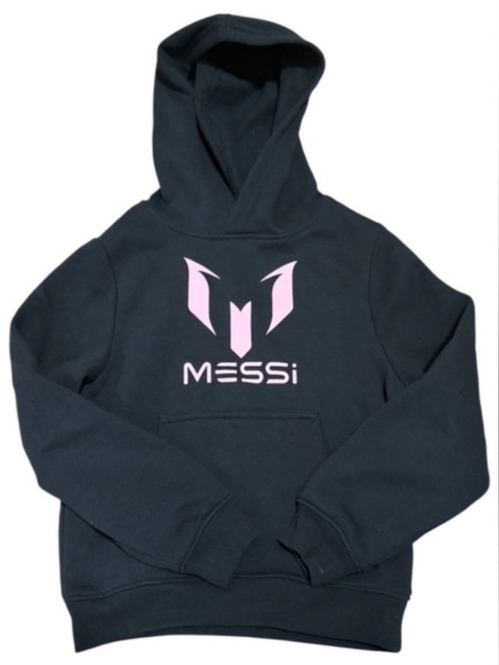 Messi Kids Black Hoodie with Pink Logo